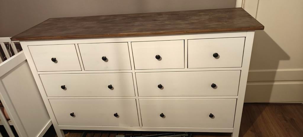 IKEA HEMNES ladekast – 8 lades – wit/bruin houten blad, Huis en Inrichting, Kasten | Ladekasten, Ophalen, 5 laden of meer, 150 tot 200 cm