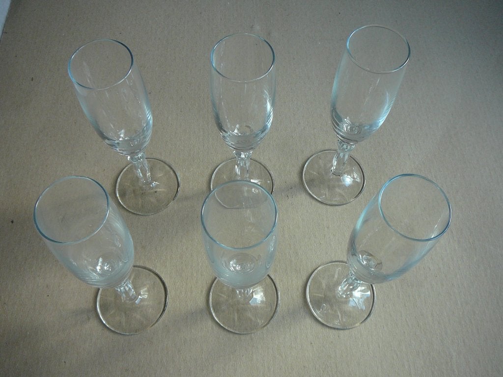 6 champagne- of sherryglazen, Huis en Inrichting, Keuken | Servies, Ophalen of Verzenden, Glas, Overige stijlen, Glas of Glazen