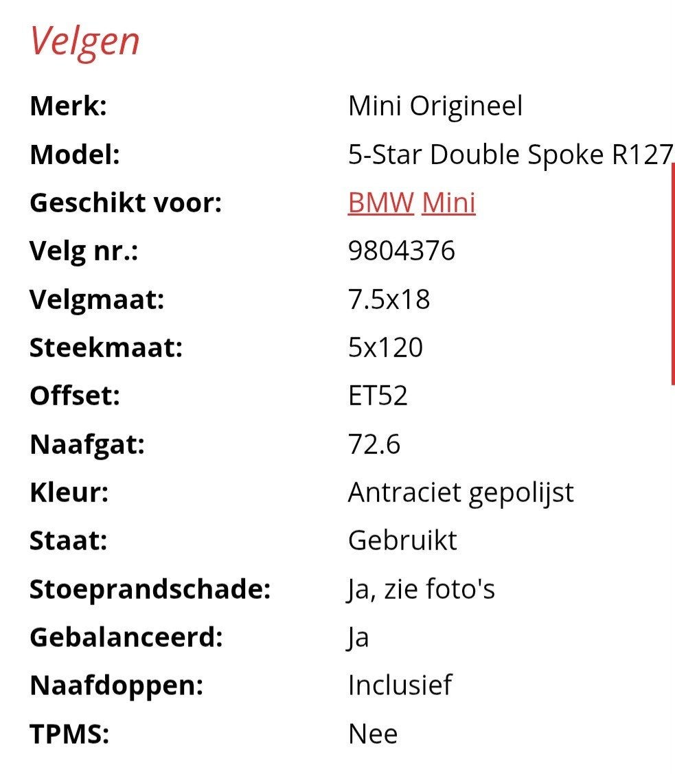 Mini Paceman Velgen met stoeprandschade, passen ook op BMW, Ophalen, 18 inch, Gebruikt, Banden en Velgen