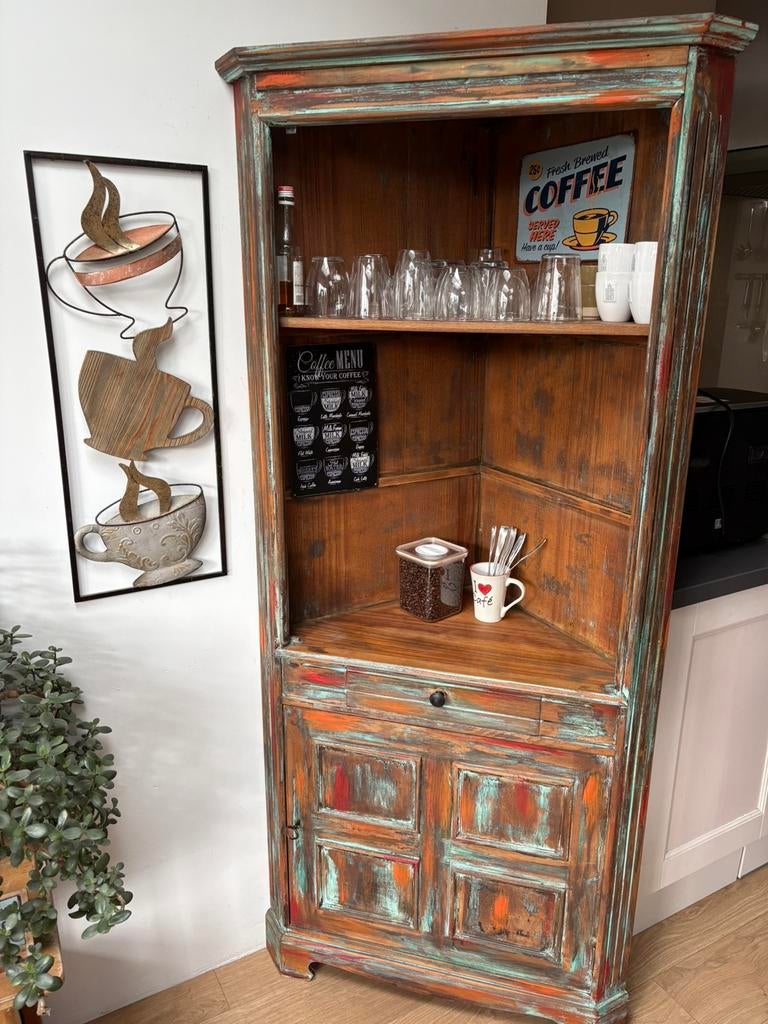 Hoekkast, hout, laatje, deurtje, Antiek en Kunst, Antiek | Meubels | Kasten, Ophalen