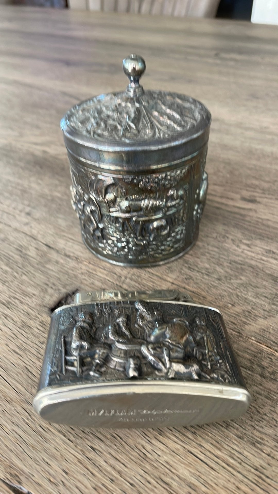 Sigaretten doosje en aansteker, Antiek en Kunst, Antiek | Goud en Zilver, Ophalen of Verzenden, Zilver