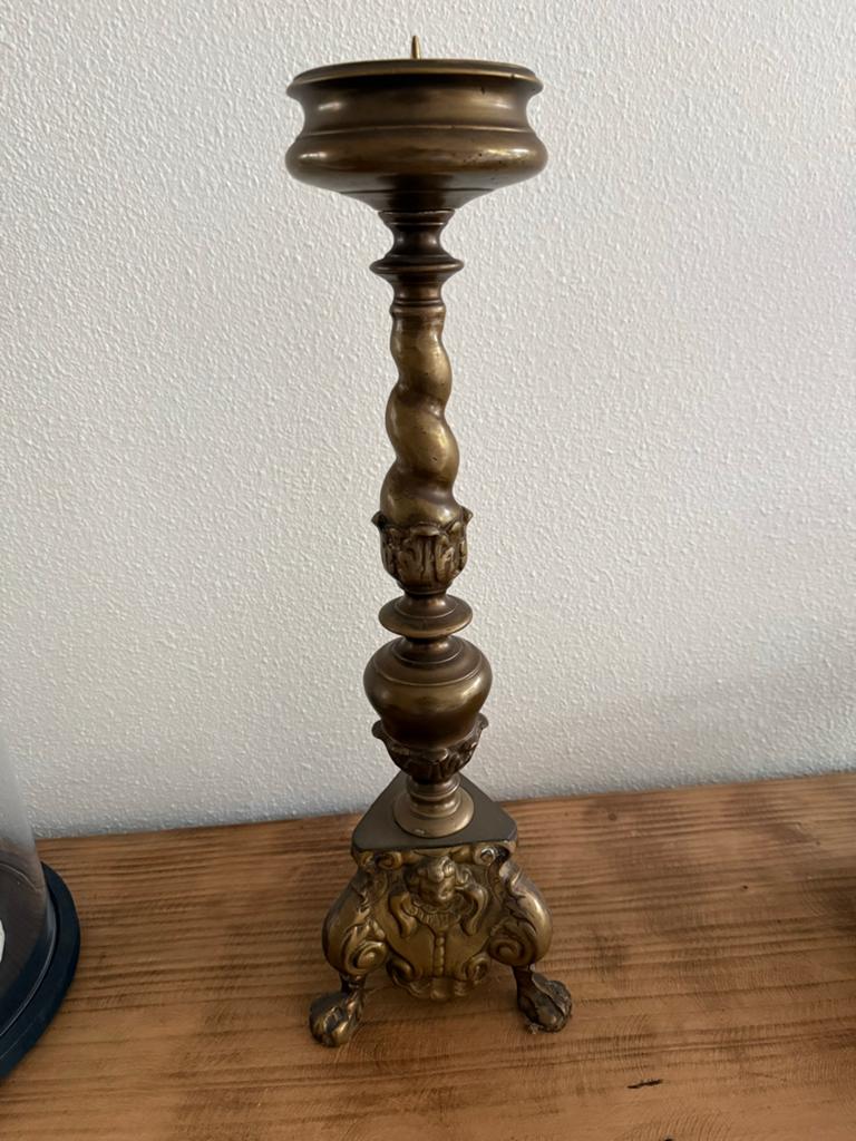 Antieke Koperen Kandelaar - 53 cm hoog, Ophalen of Verzenden, Koper of Brons