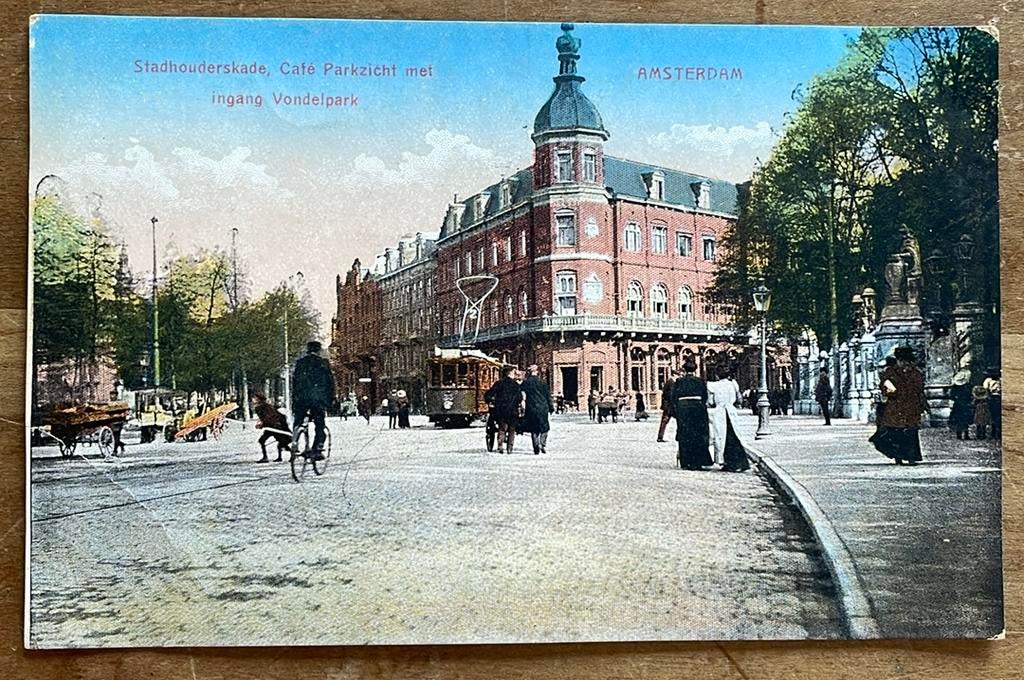 Ansichtkaart Stadhouderskade, café Parkzicht, Amsterdam, Verzamelen, Ophalen of Verzenden, 1920 tot 1940, Gelopen