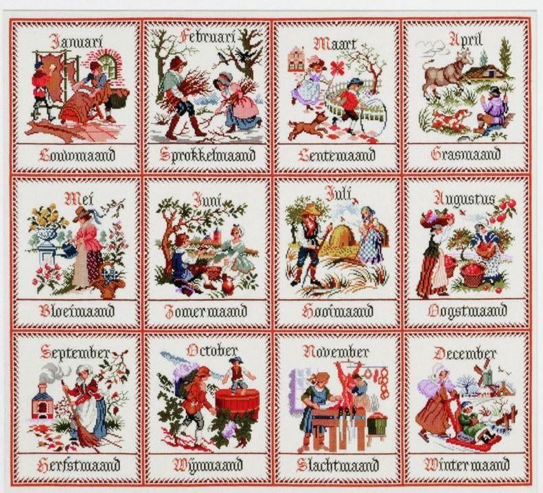 borduurpatroon Wandkleed De 12 maanden kruissteek PAKO, Ophalen of Verzenden, Zo goed als nieuw, Handborduren, Patroon