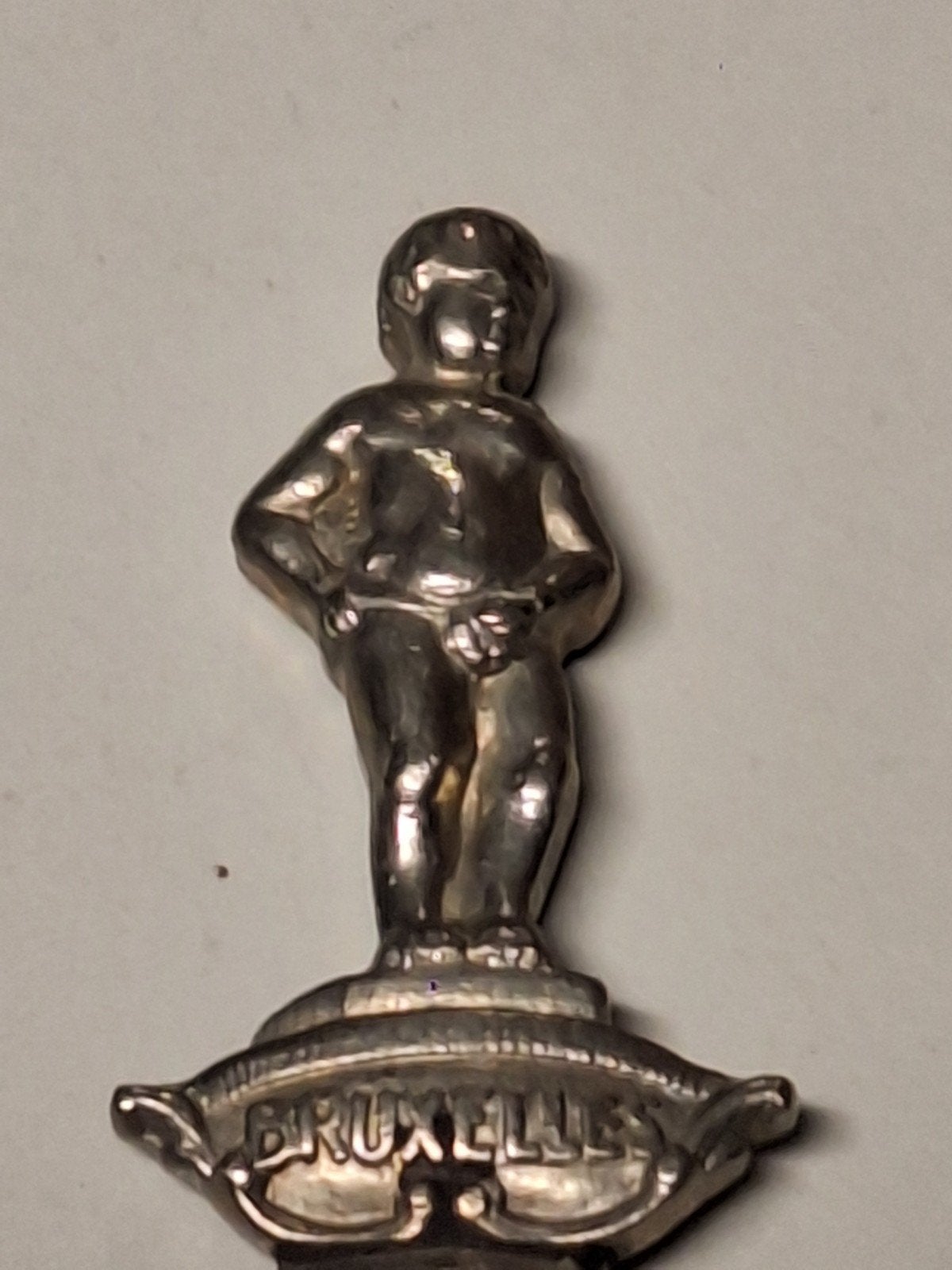 Antieke zilveren lepel Manneken Pis Brussel, Antiek en Kunst, Ophalen