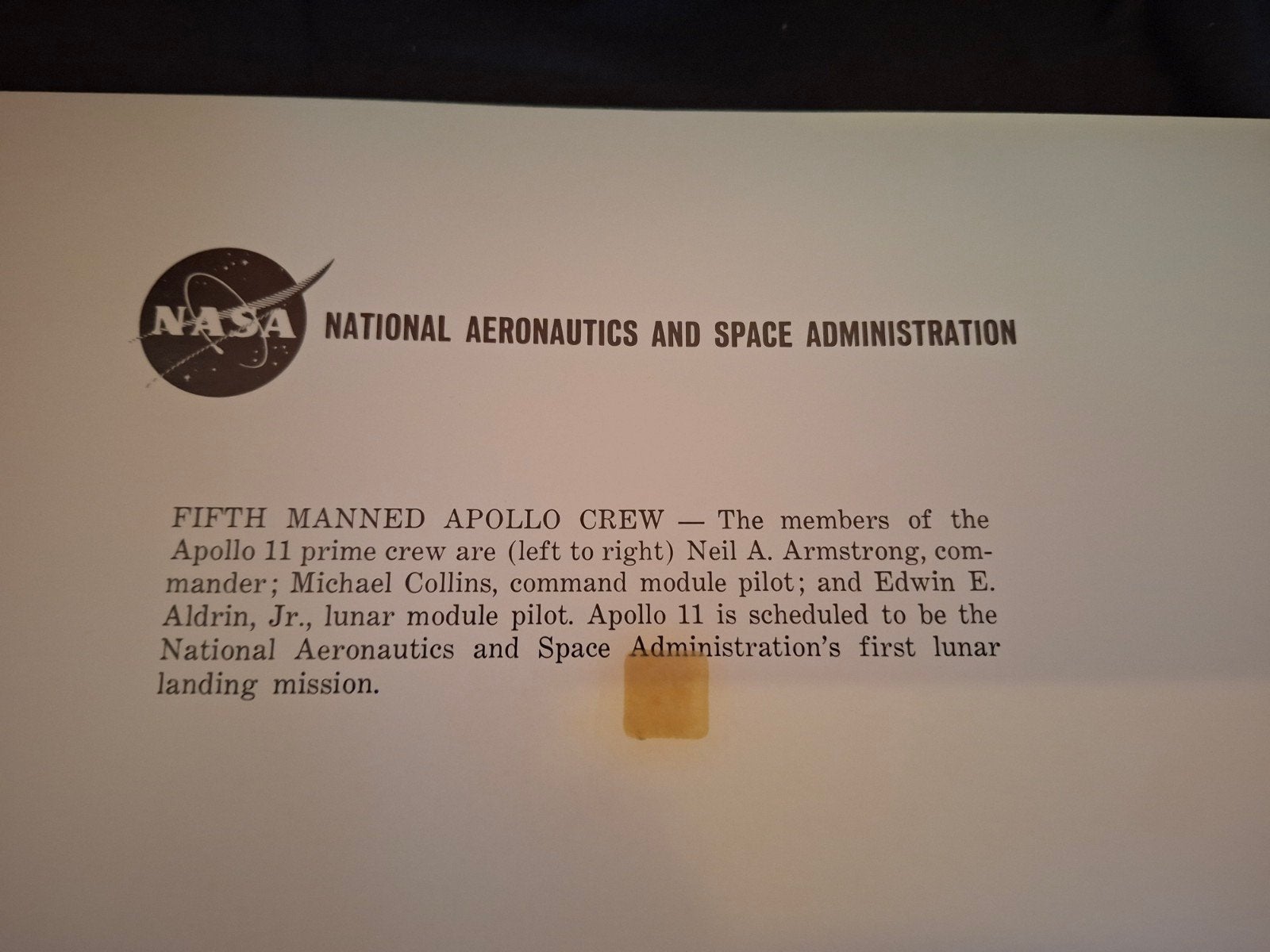 Originele NASA Foto Apollo 11 Crew - Neil Armstrong, Boeken, Ophalen of Verzenden, Zo goed als nieuw, NASA, Personen