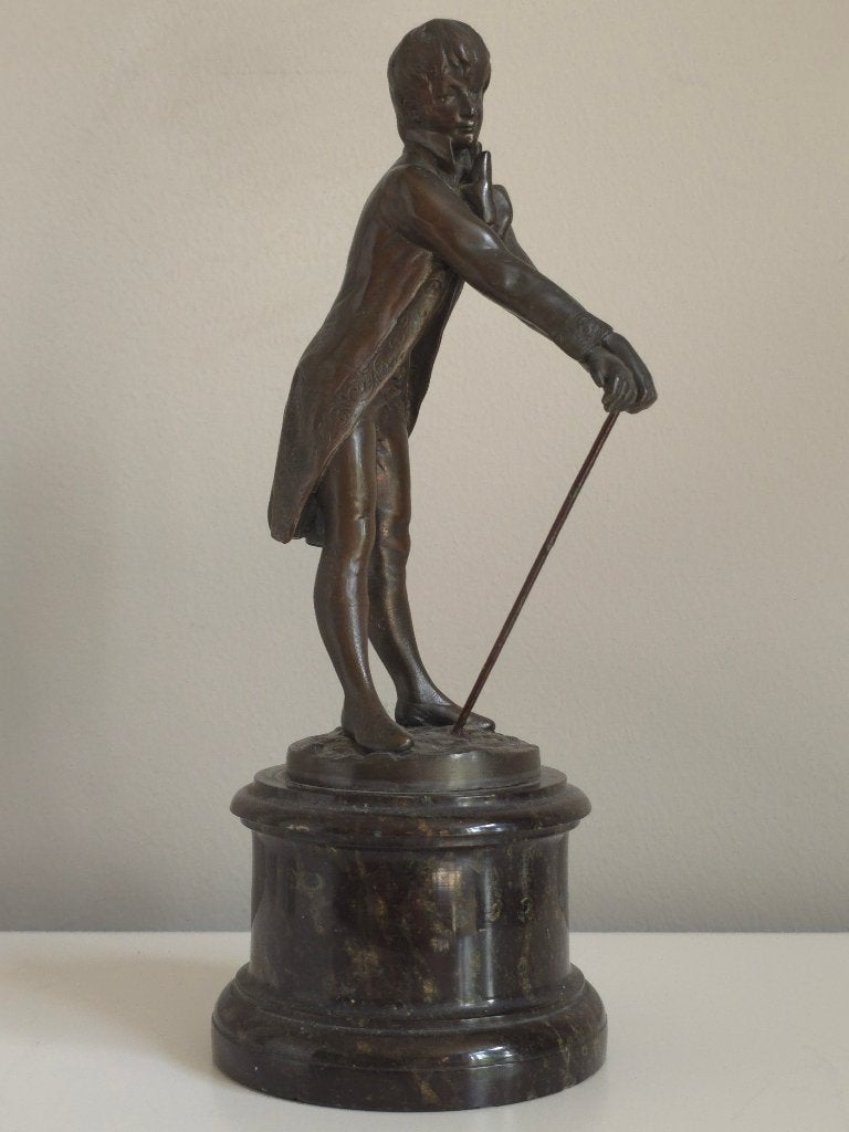 Antiek Bronzen Beeld Dandy Incroyable op Marmer - c.1900, Antiek en Kunst, Ophalen of Verzenden, Brons
