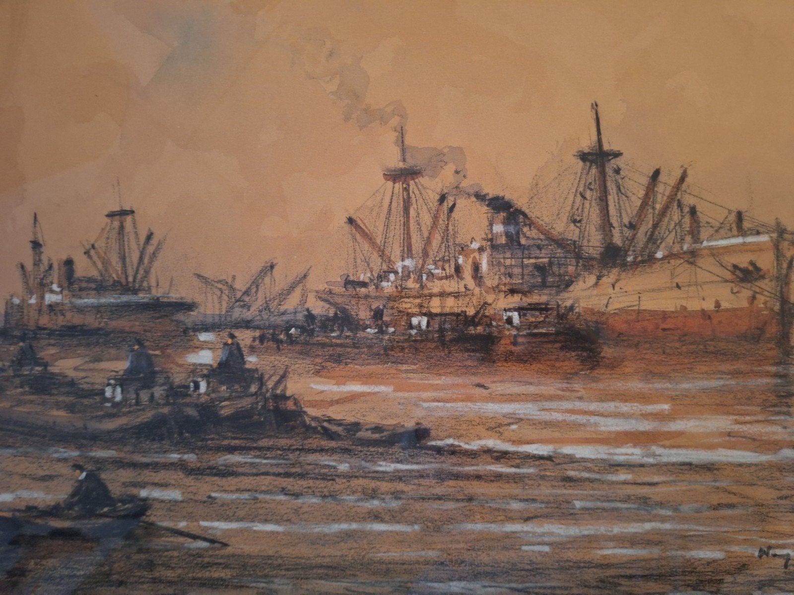 Haven van Rotterdam door Wim Bos - Gesigneerde Tekening, Antiek en Kunst, Ophalen of Verzenden