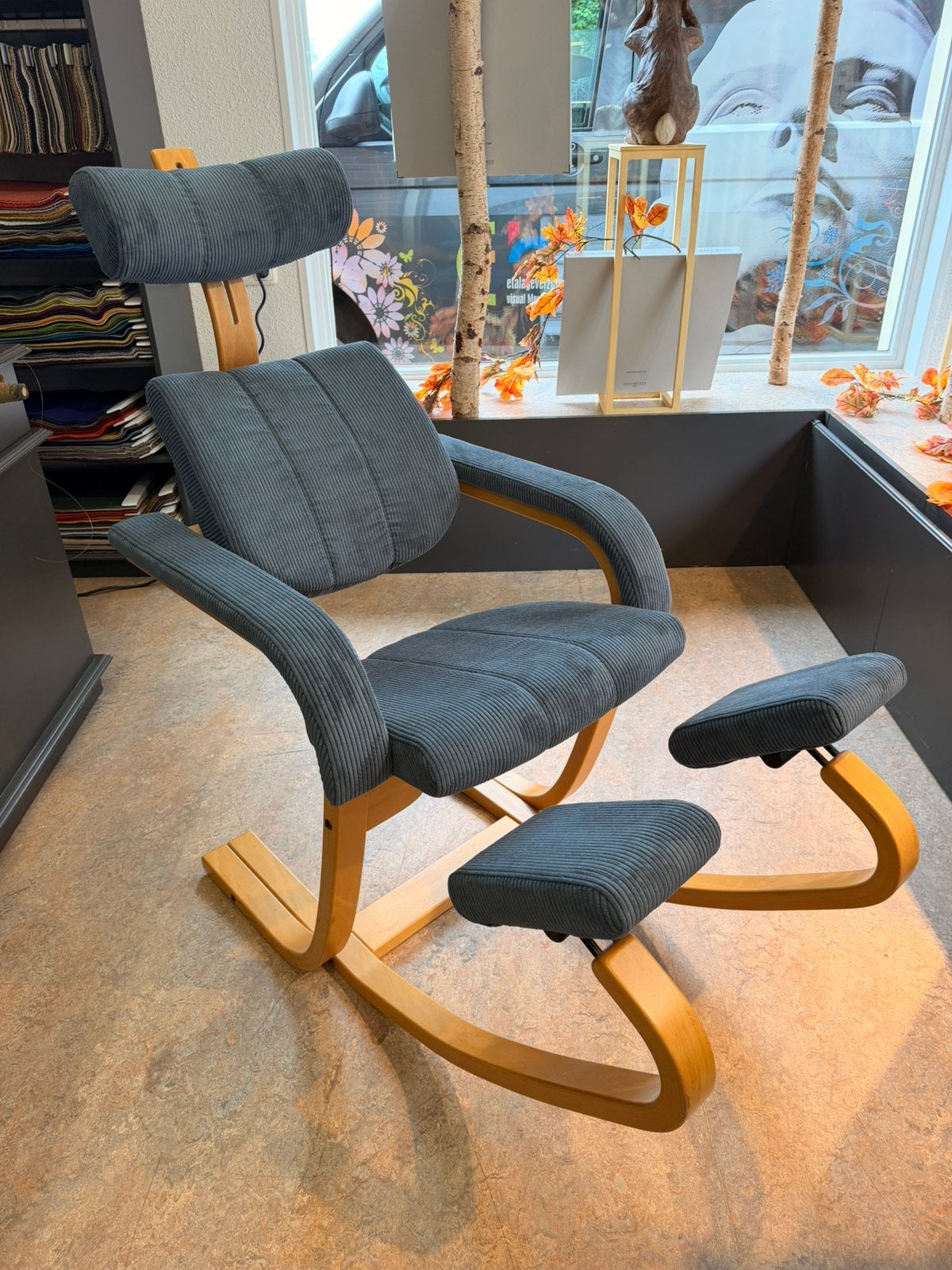 Stokke Duo Balance Fauteuil, Antiek en Kunst, Ophalen, Stoel, Blauw, Textiel