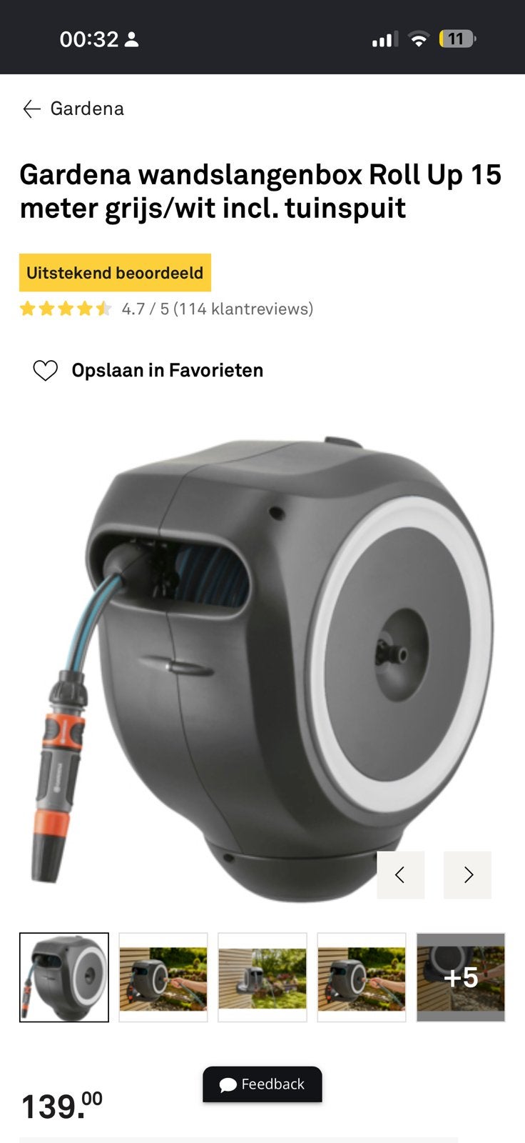 Nieuwe gardena haspel met 15 meter slag, Tuin en Terras, Tuinslangen, Ophalen of Verzenden, Zo goed als nieuw