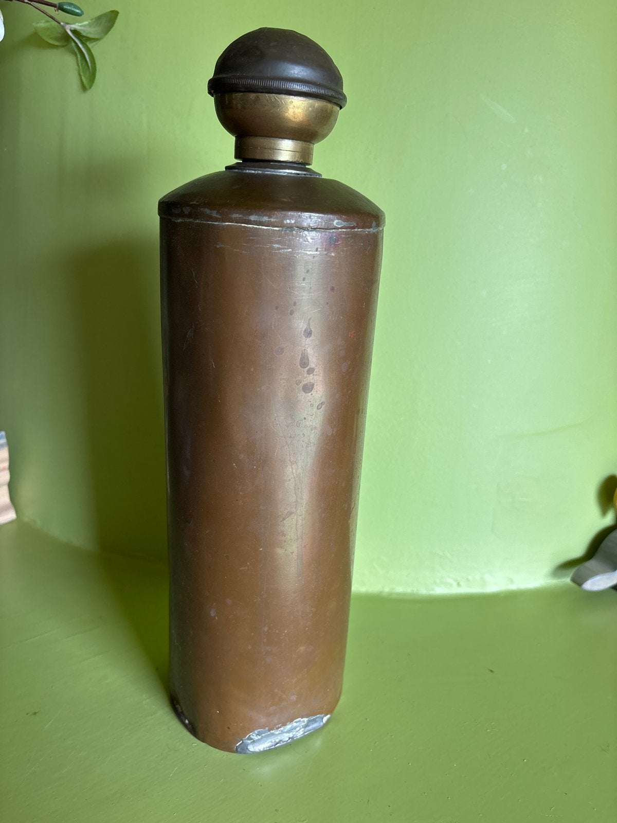 Antieke Koperen Fles met Bronzen Dop, Antiek en Kunst, Ophalen of Verzenden, Koper