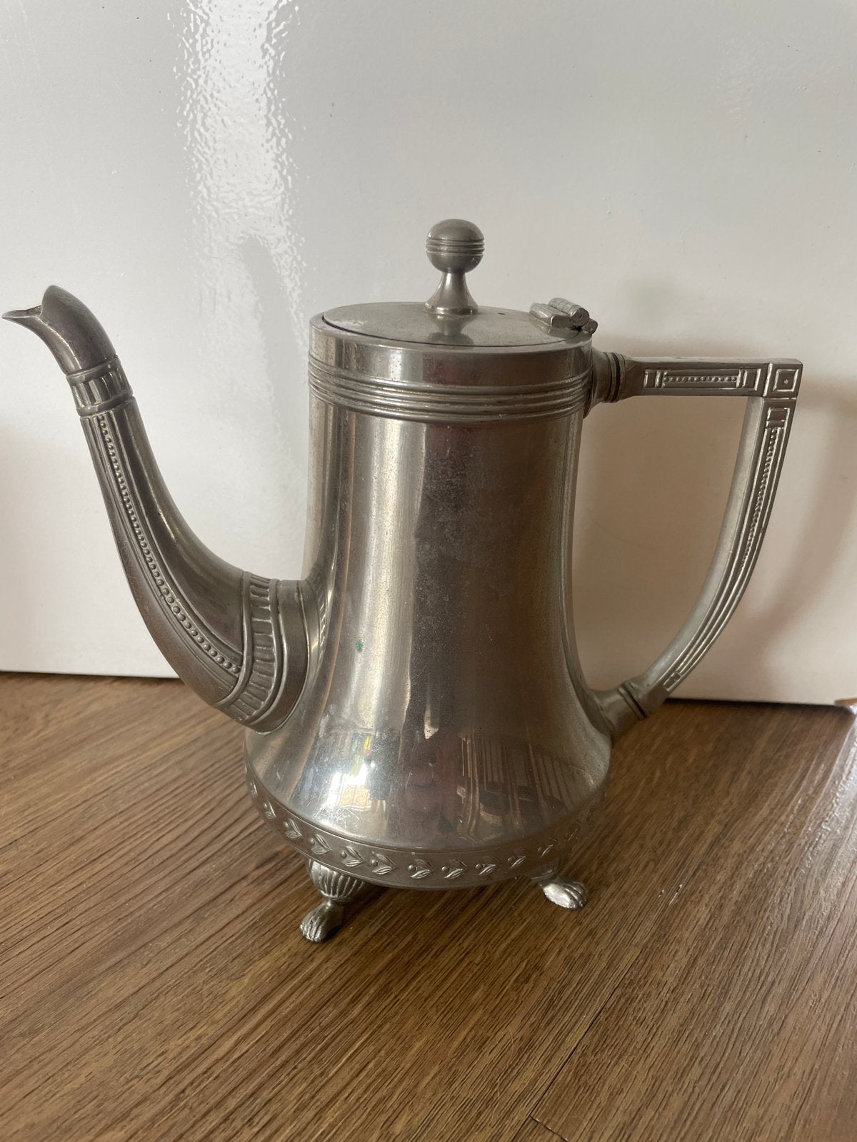 Antieke tinnen koffiekan met sierlijke details, Ophalen of Verzenden