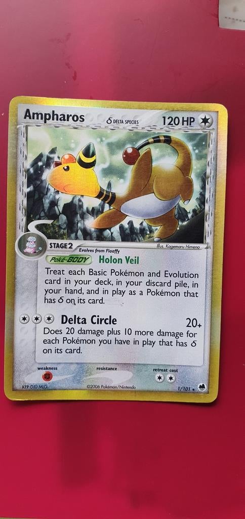 Ampharos 1/101 holo pokemon kaart, Ophalen of Verzenden, Gebruikt