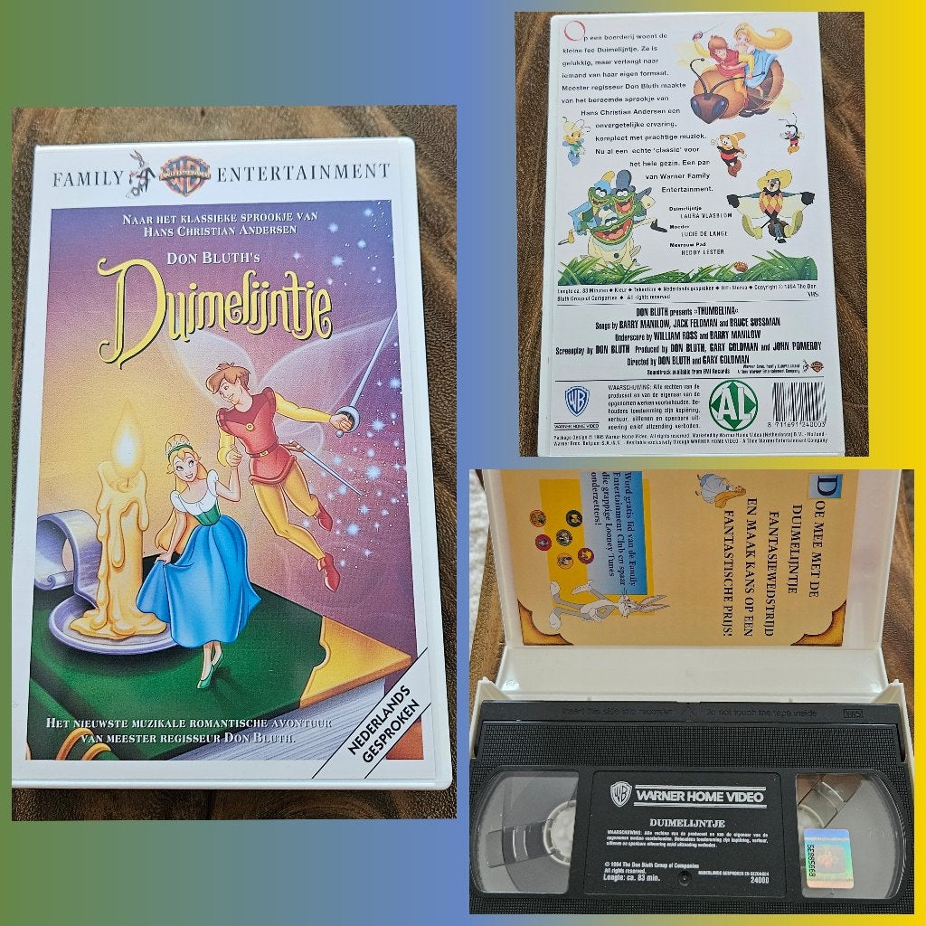 Duimelijntje sprookje VHS, super cadeautje, kinder tekenfilm, Cd's en Dvd's, VHS | Kinderen en Jeugd, Tekenfilm, Alle leeftijden