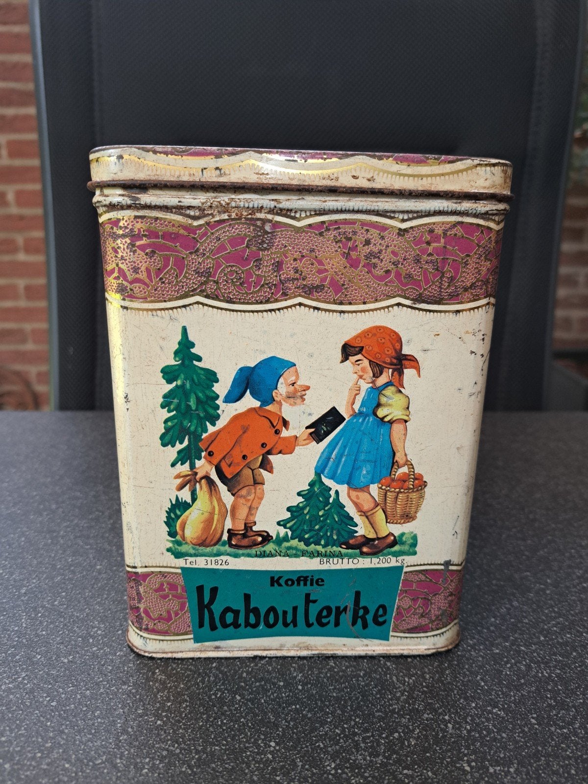 Vintage blik koffie Kabouterke verzamelobject 17-13-13 cm, Verzamelen, Blikken, Ophalen of Verzenden, Gebruikt, Overige, Overige merken