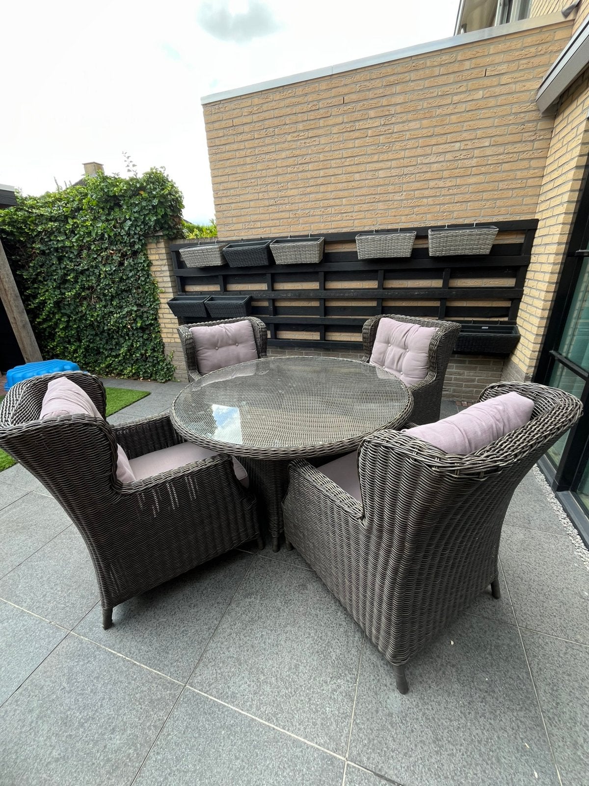 Wicker tuinset 4 personen, Ophalen, 4 zitplaatsen, Gebruikt, Wicker