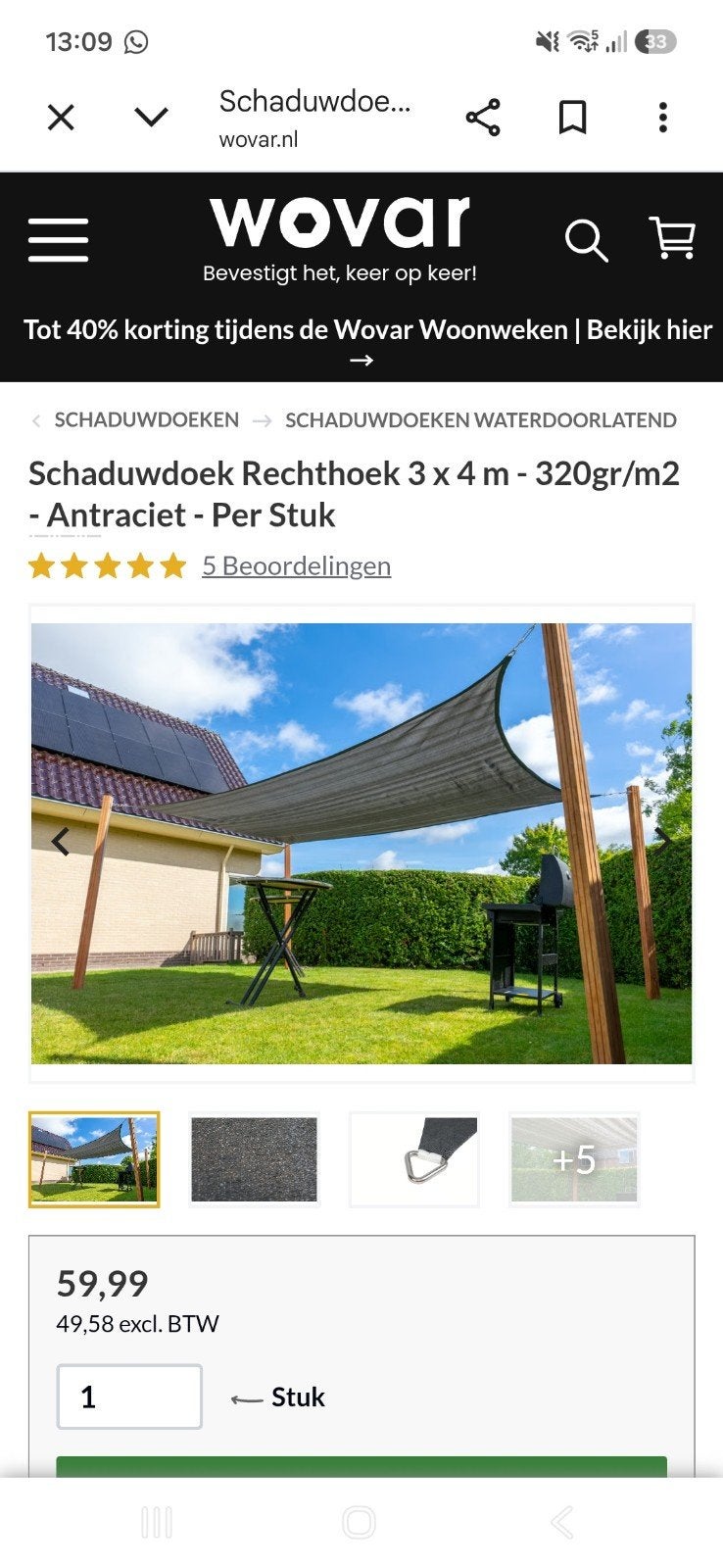 Nieuw Schaduwdoek Rechthoek 3x4m Antraciet, Ophalen of Verzenden, Nieuw
