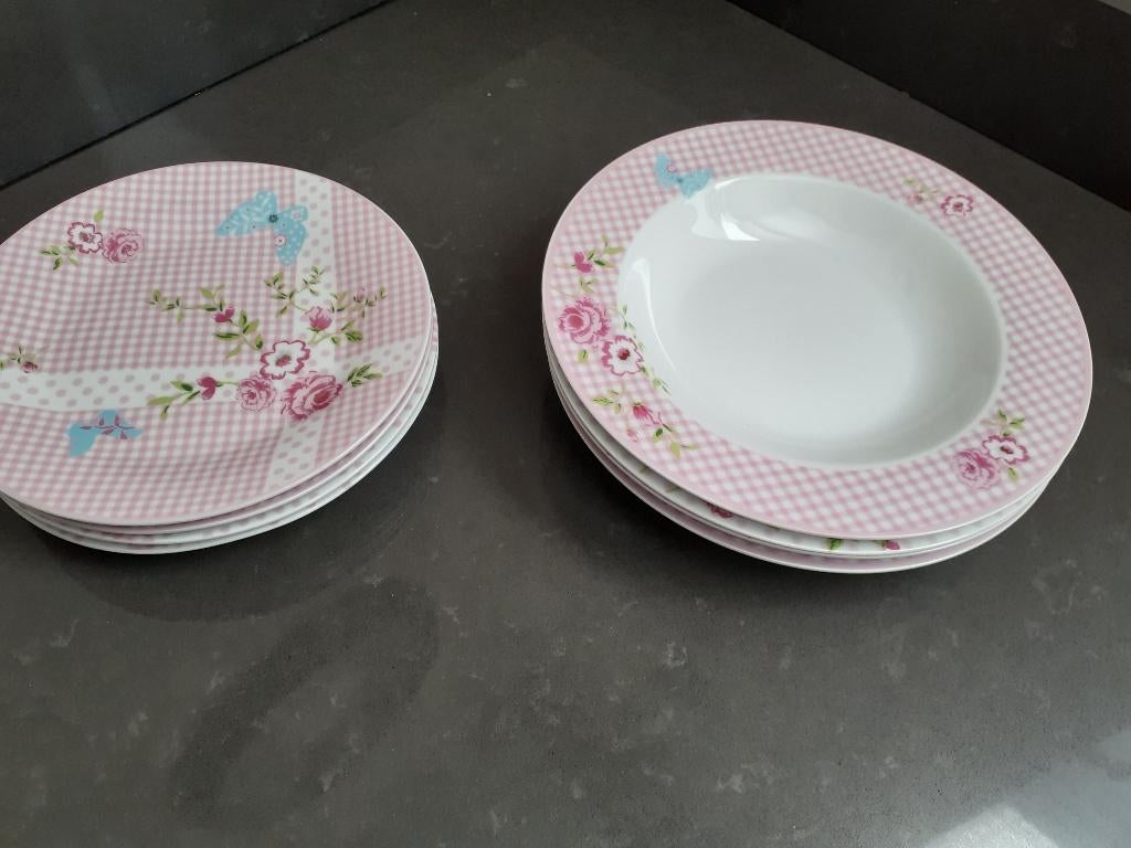 Aurelia: 4 diepe borden en 4 kleine platte borden, Ophalen of Verzenden, Zo goed als nieuw, Bord(en), Overige stijlen