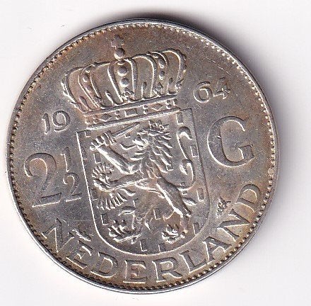 2 1/2 Gulden 1964 Zeer Fraai Plus   met Patina, Koningin Juliana, Verzenden, Zilver, Losse munt