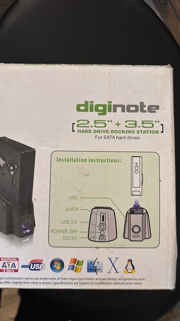Diginote Hard Drive Docking Station 2.5"/3.5" SATA eSATA USB, Server, HDD, Ophalen of Verzenden, Zo goed als nieuw