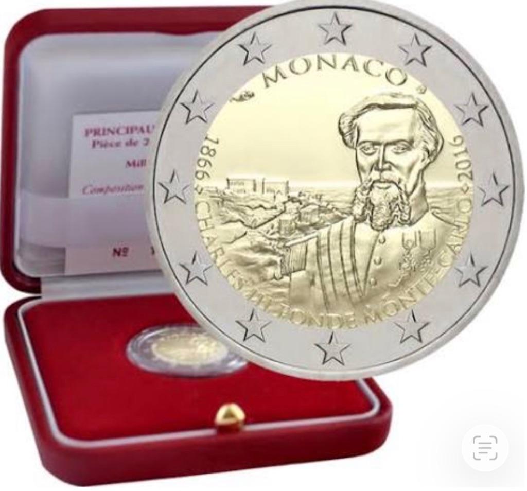2 euro Monaco “Charles Monte Carlo’’ Proof 2016, Postzegels en Munten, Munten | Europa | Euromunten, Losse munt, 2 euro, Monaco