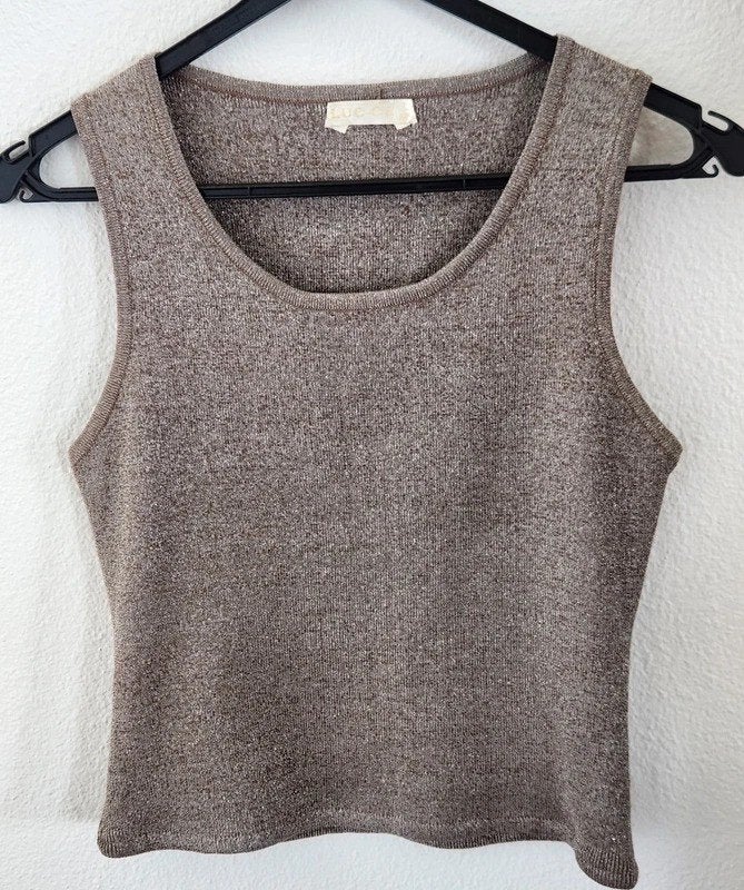 topje, kleur licht bruin beige glitter, maat, m merk luc-ce, Maat 38/40 (M), Ophalen of Verzenden, Zo goed als nieuw, Zonder mouw