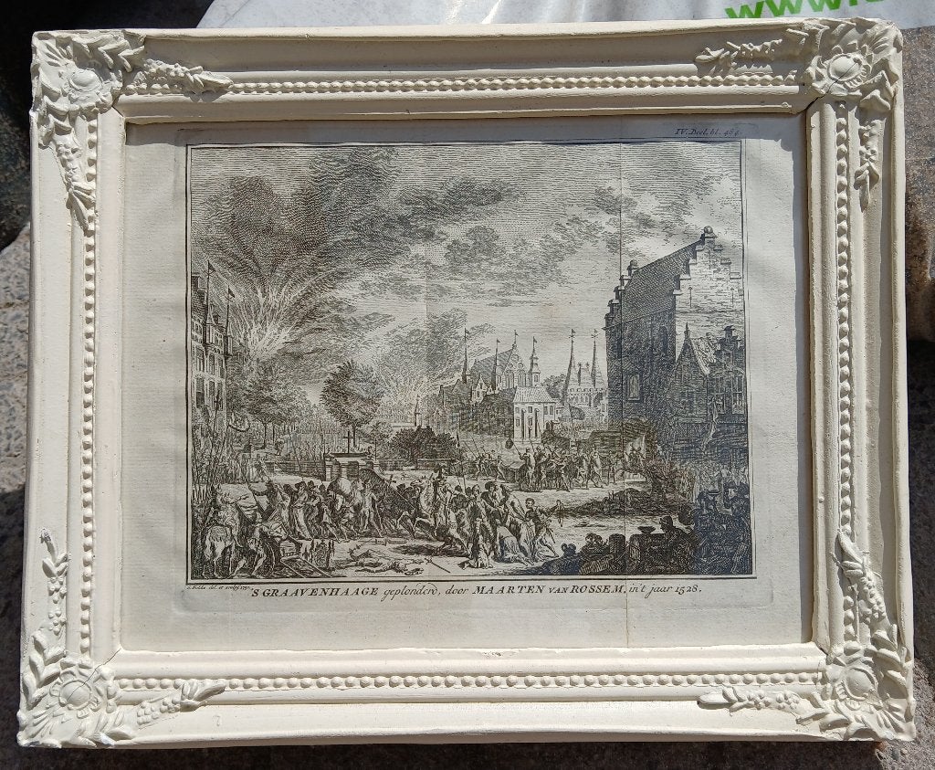 1750 Kopergravure ’s Gravenhage Gevangenpoort (Bke-85), Antiek en Kunst, Ophalen
