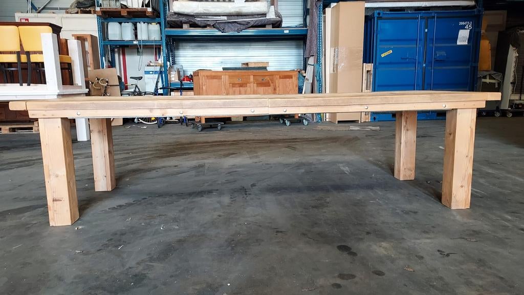 Zware houten tuintafel 287x97cm, Gebruikt, 200 cm of meer, Rechthoekig, 50 tot 100 cm