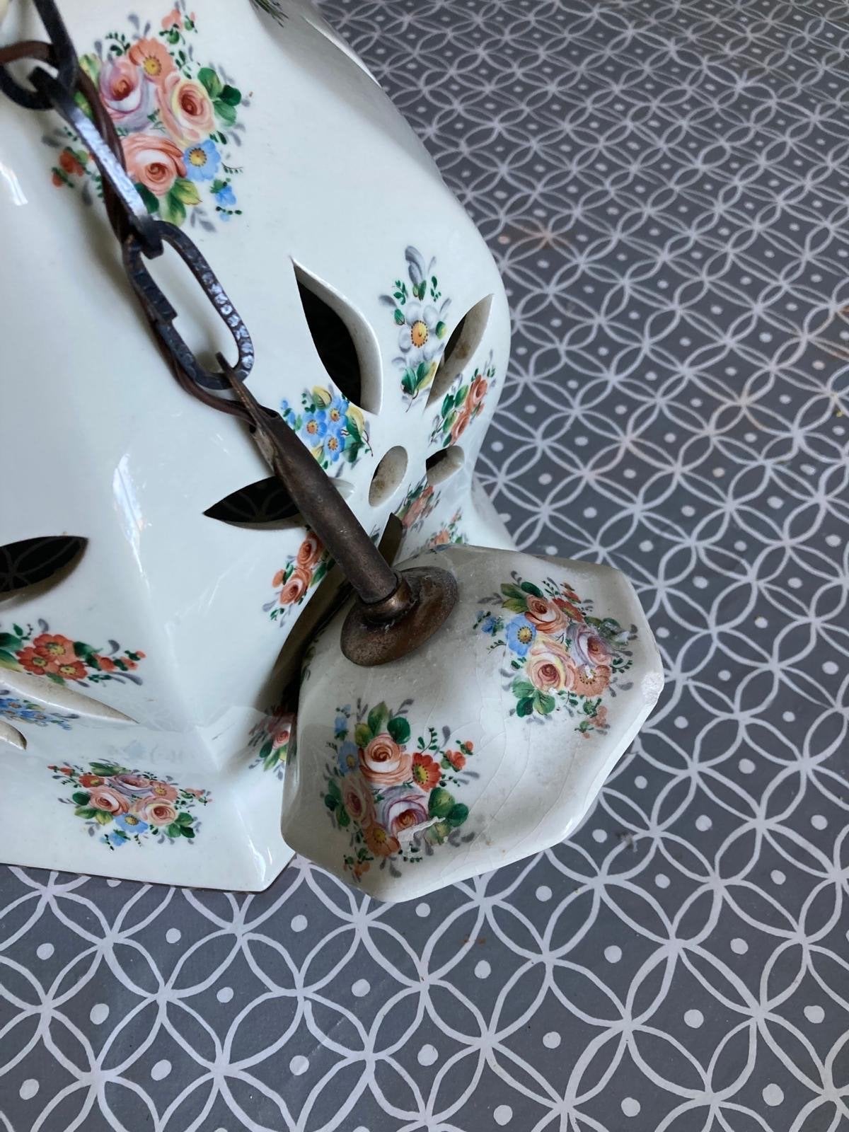 Vintage keramische hanglamp met bloemmotief, Ophalen