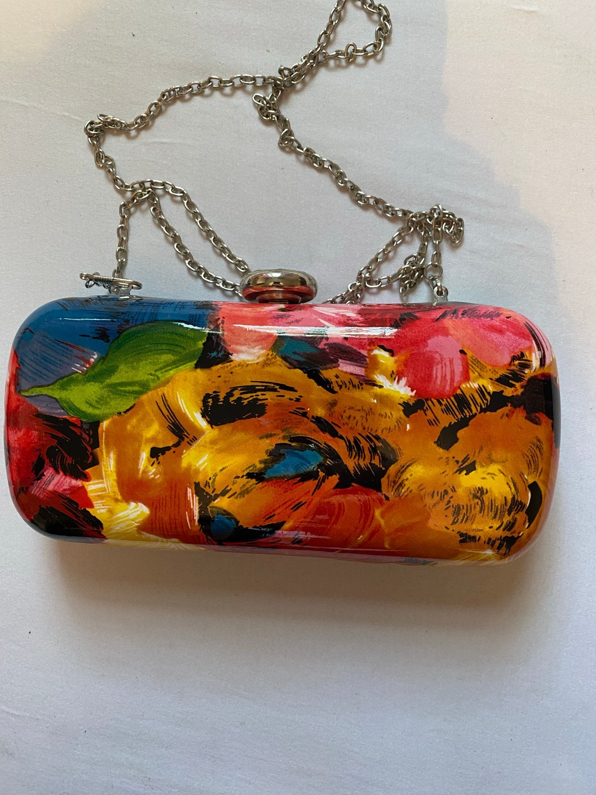 Kleurrijk Avondtasje met Harde Schaal en Ketting, Ophalen of Verzenden, Zo goed als nieuw, Overige kleuren, Avondtasje