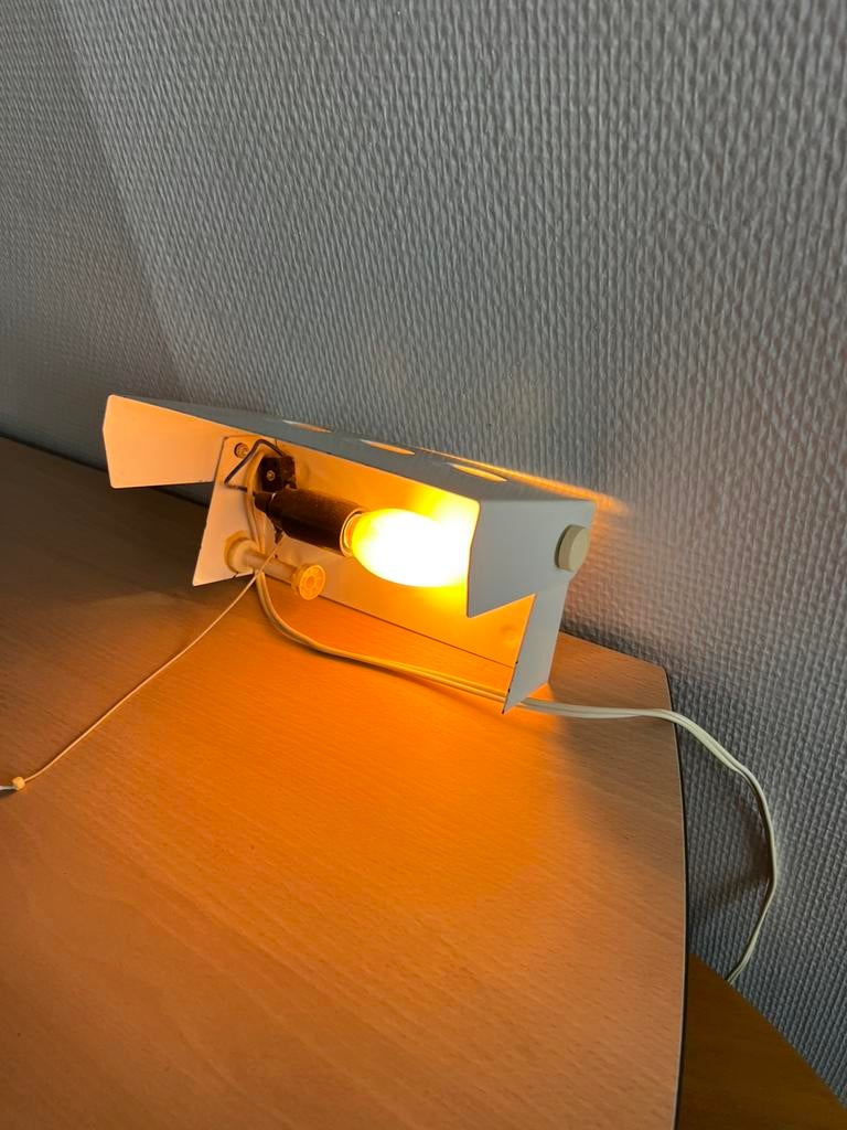 Metalen ANVIA Elco Lite Bedlampje - Jaren 60/70 + Trekkoord, Ophalen of Verzenden, Gebruikt, Metaal, Vintage Jaren 60 Bedlampje