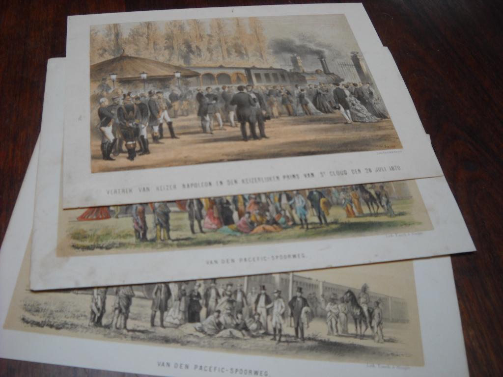 3 litho's treinen, Antiek en Kunst, Ophalen of Verzenden
