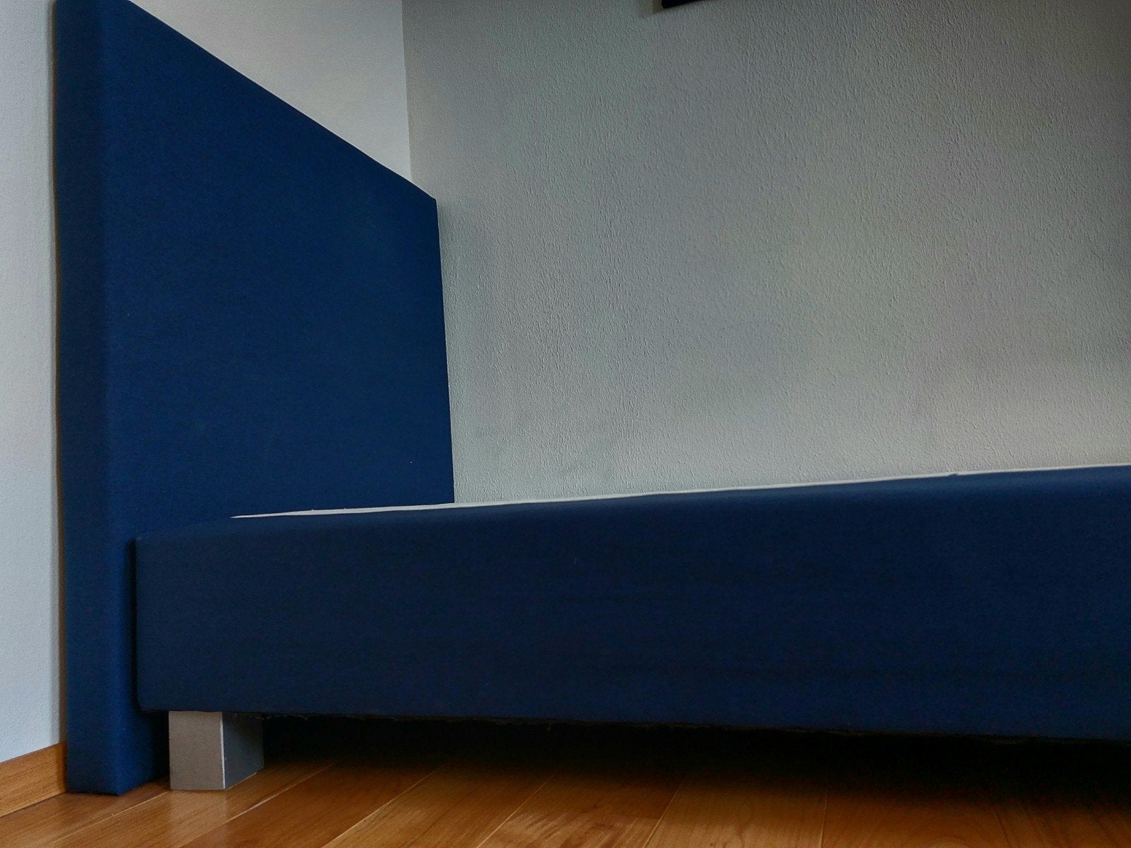 Zeer mooie boxspring met hoofdbord (90x200cm), zonder matras, Ophalen, 90 cm, Eenpersoons, Blauw