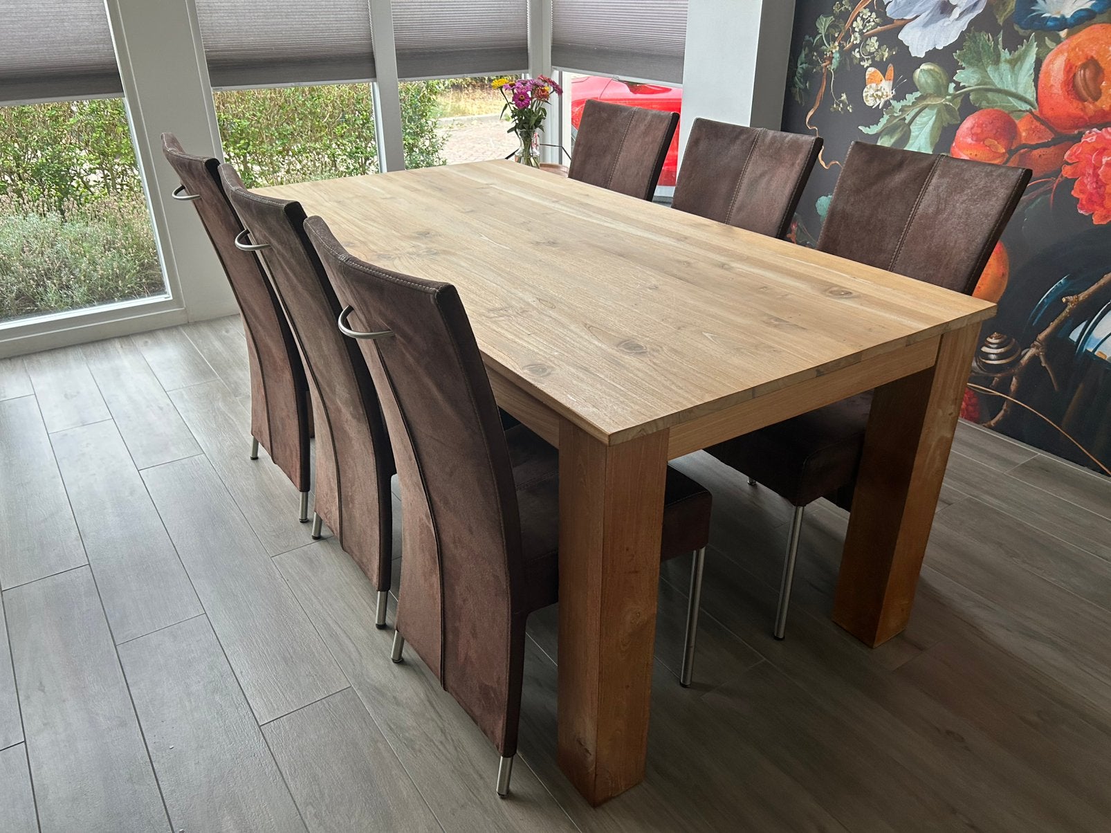 Teak tafel met stoelen, Ophalen, Gebruikt, 4 tot 6 stoelen