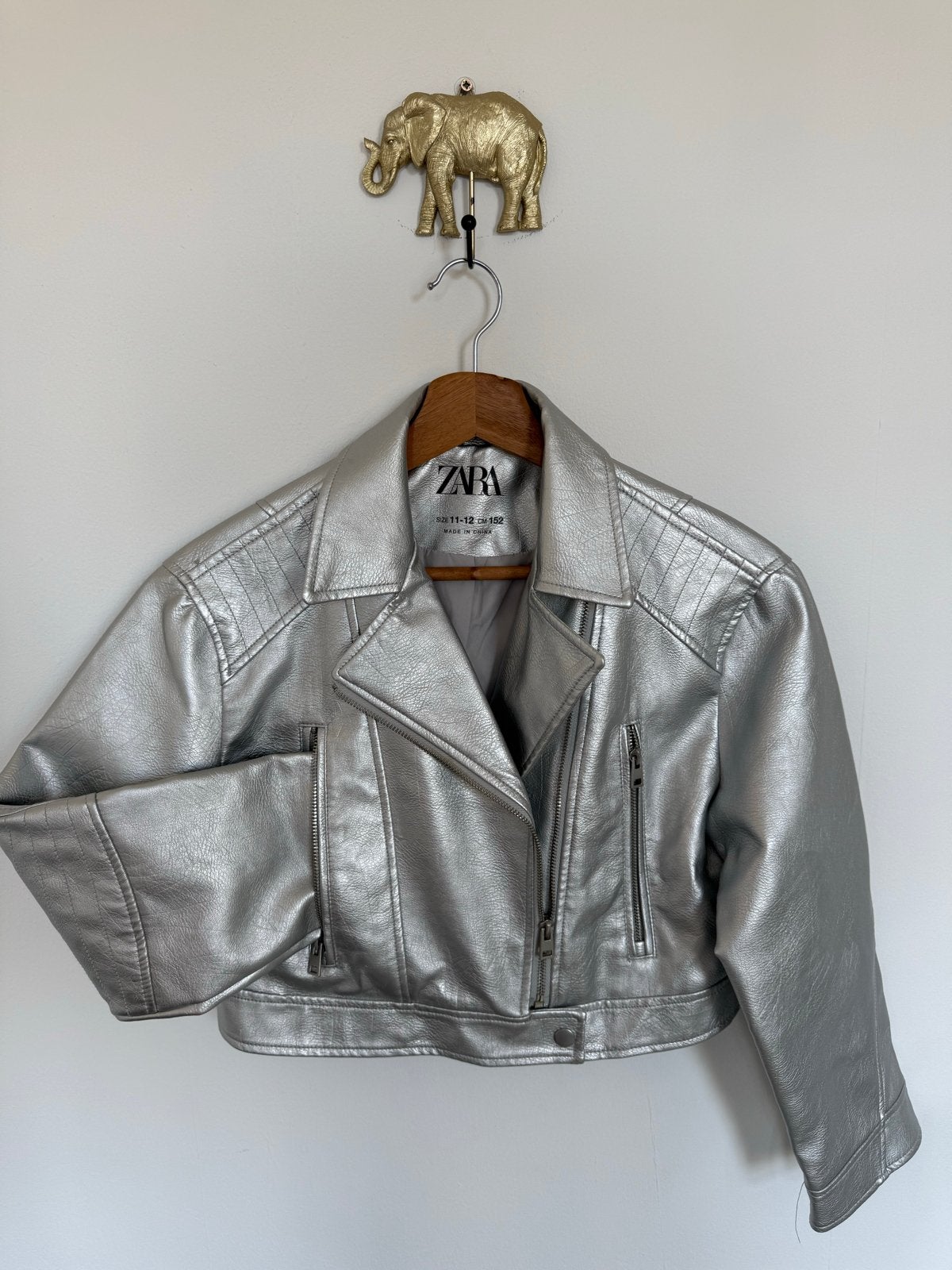 Zara zilveren metallic bikerjack meisjes maat 152, Ophalen of Verzenden, Zo goed als nieuw, Meisje, Jas