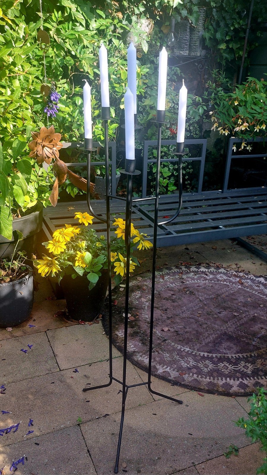 Hoge zwarte metalen kandelaar voor 6 kaarsen, Zwart, Ophalen of Verzenden, 105 cm, Metaal