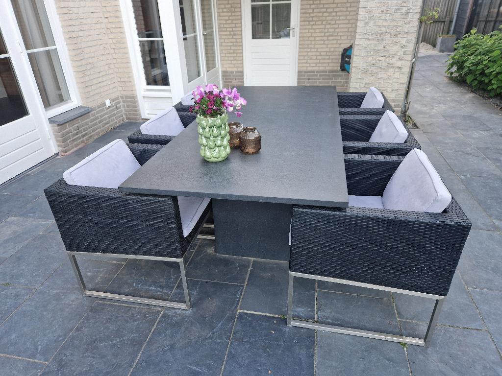 Luxe tuinset natuursteen met 6 stoelen, Tuin en Terras, Ophalen, Overige materialen, Gebruikt, 6 zitplaatsen