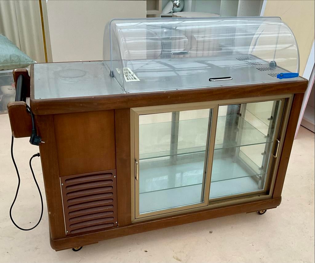Vintage Houten Vitrinekast met Koeling en Plexiglas Kap, Witgoed en Apparatuur, Koelkasten en IJskasten, Ophalen, Zo goed als nieuw