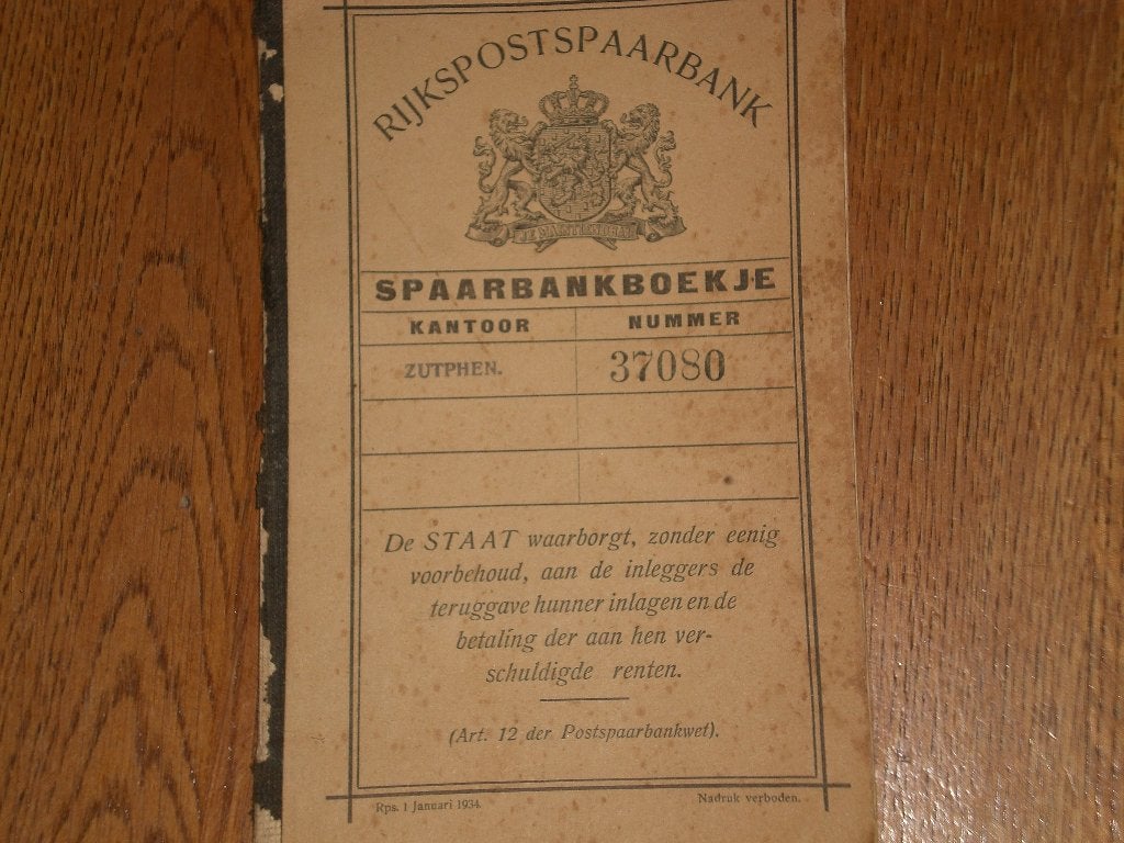 oud RPS spaarbankboekje  zutphen warnsveld 1938, Ophalen of Verzenden, Gebruikt
