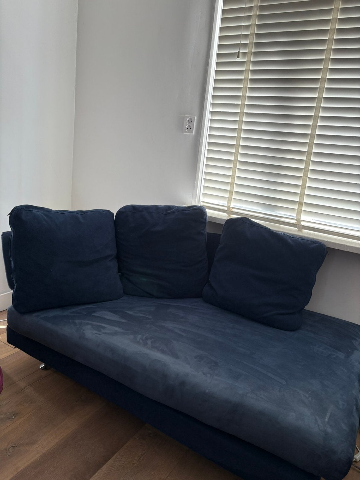Vintage / – donkerblauw velours – retro jaren 60/70, Ophalen, Zo goed als nieuw, Tweepersoons