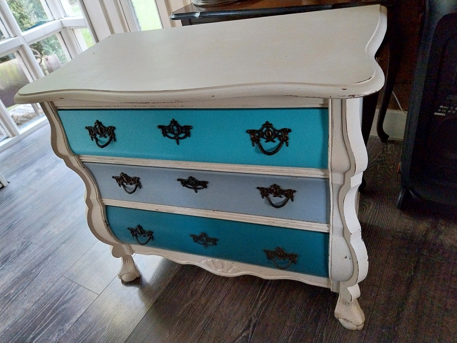 3 stuks prachtige wit met blauwe laden buikkastje(s), Ophalen, Brocante Frans, 50 tot 100 cm, Zo goed als nieuw