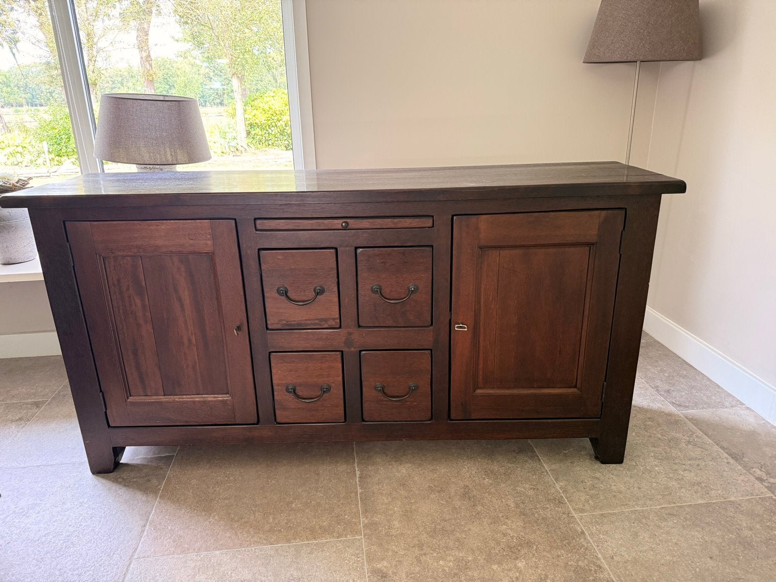 Massief houten dressoir met lades en deuren, Ophalen, Gebruikt, 150 tot 200 cm, Met lade(s)