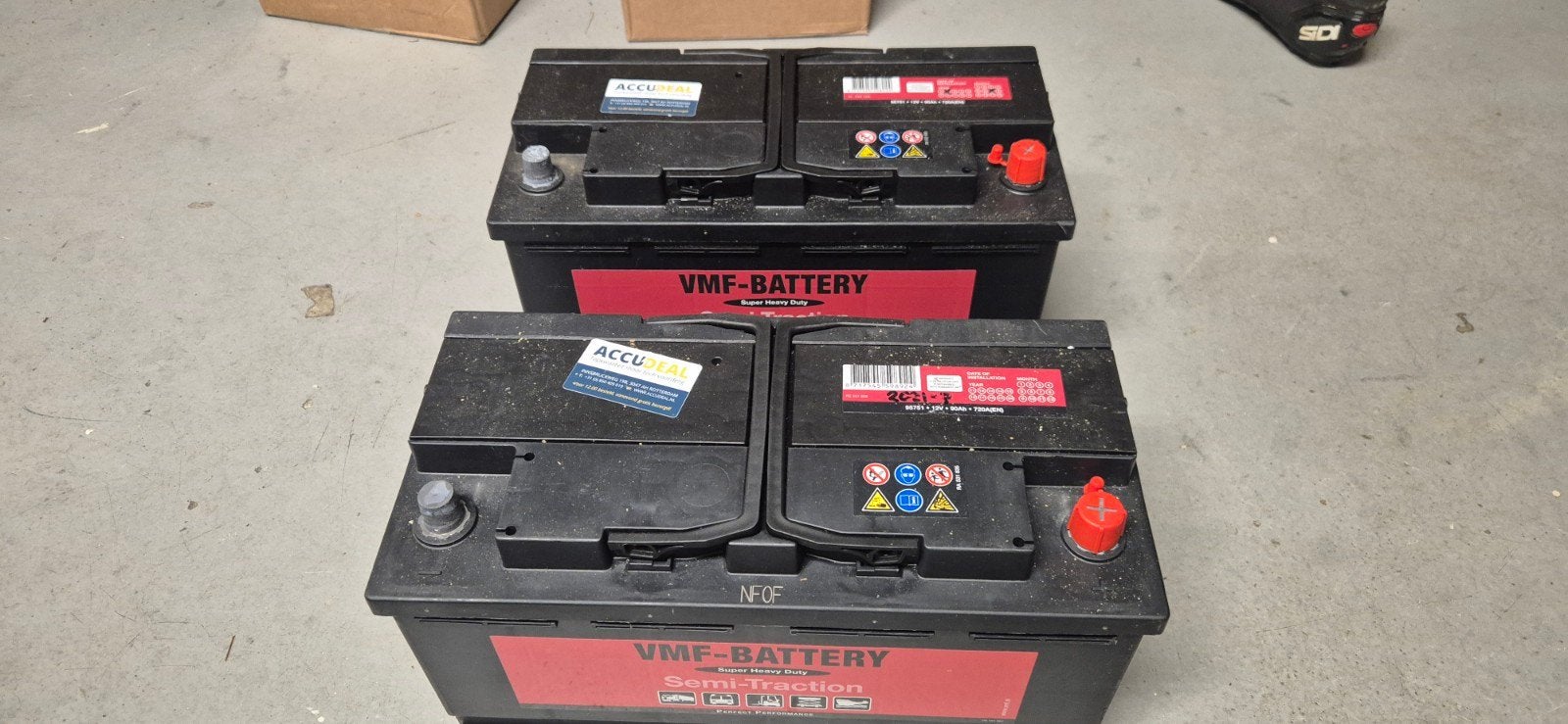 2x VMF-BATTERY Semi-Traction 12V 90Ah accu, Gebruikt, Overige automerken