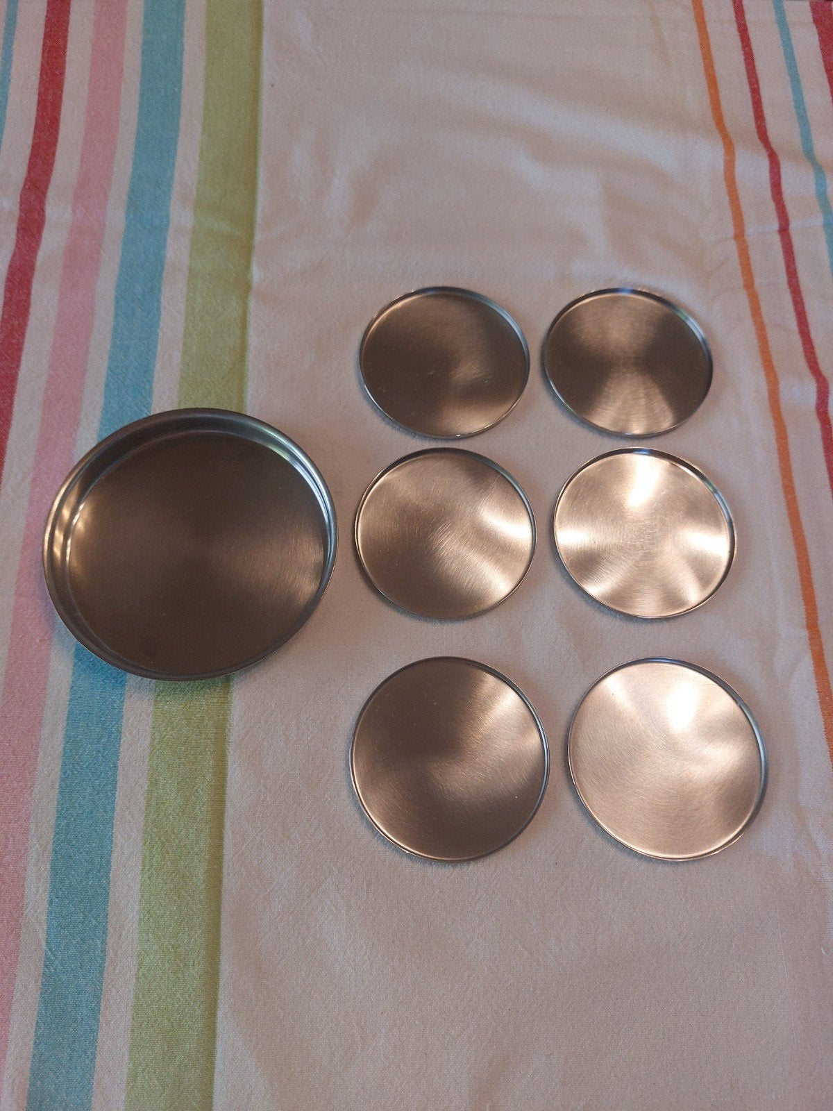 Stelton 6 stuks onderzetters met flesonderzetter, Gebruikt, Glasonderzetter, Metaal, Ophalen of Verzenden