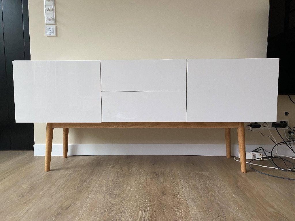 Zuiver High on Wood dressoir modern hoogglans wit, Ophalen, Eikenhout, 150 tot 200 cm, Met lade(s)