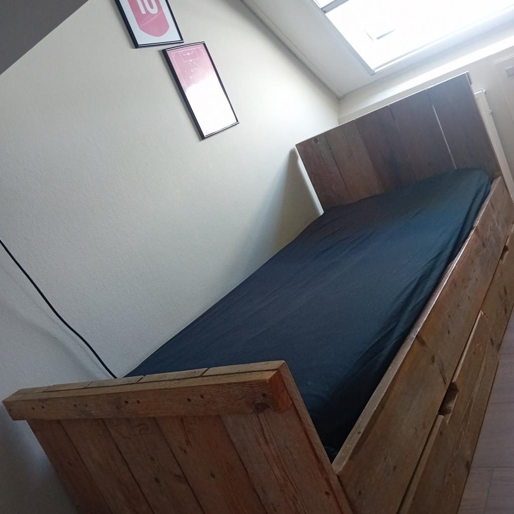 Tiener bed jorg hout steigerhout, Ophalen of Verzenden, Eenpersoons, Steigerhout, 90 cm
