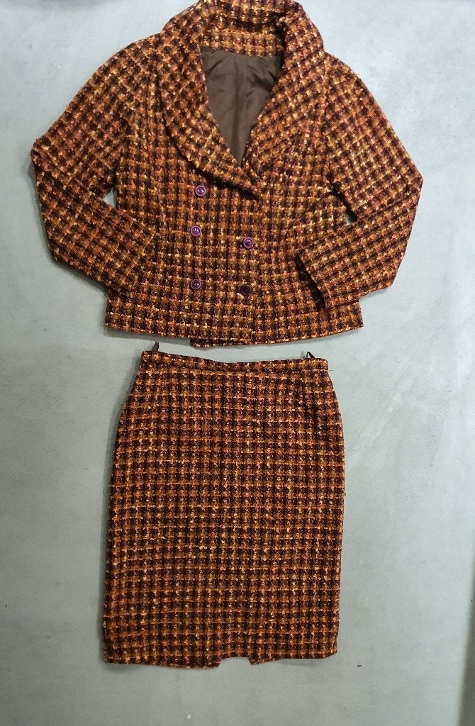 Vintage tweed set M/L – jasje & rok retro statement, Kleding | Dames, Ophalen of Verzenden, Zo goed als nieuw, Oranje