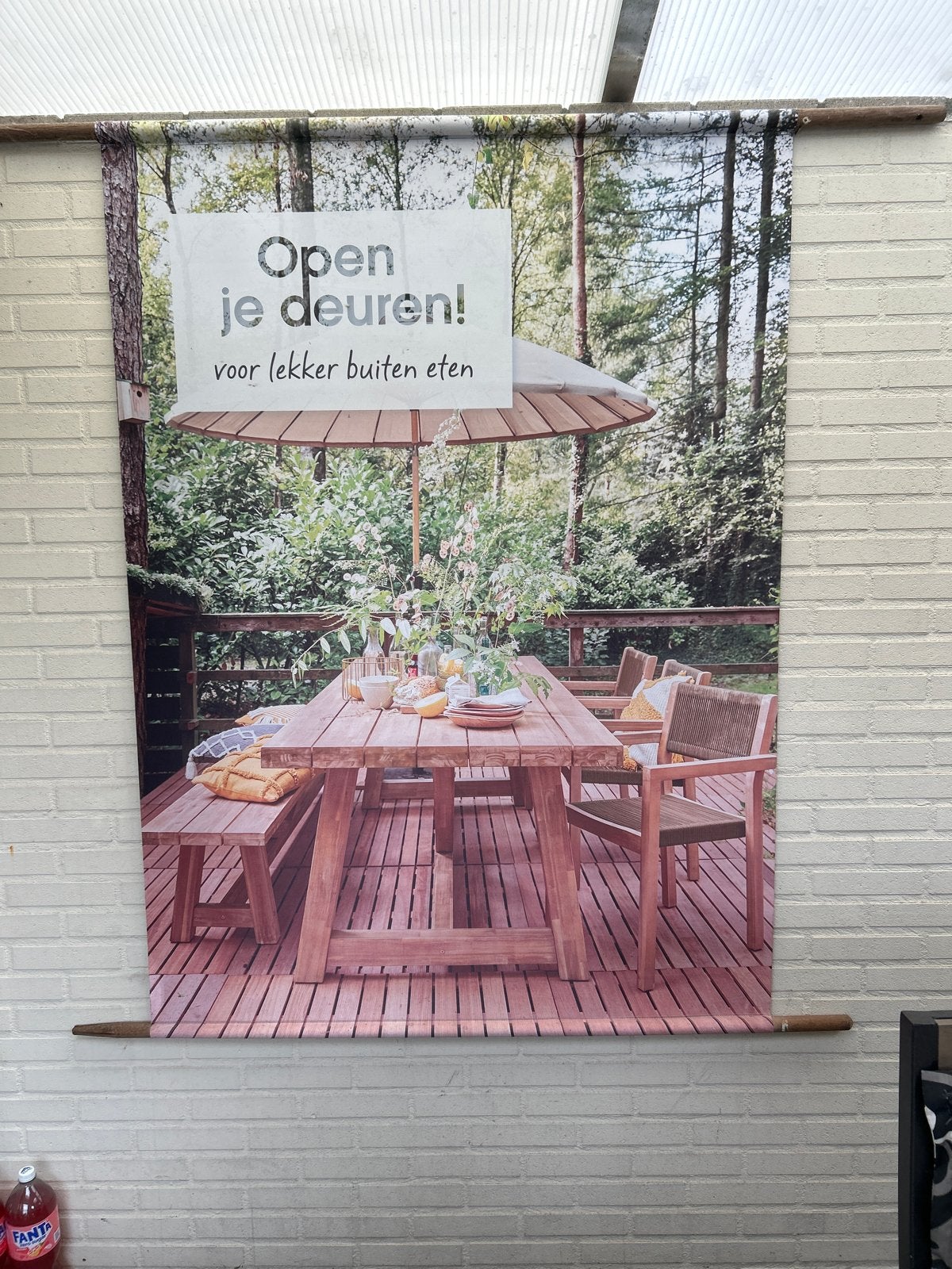 Tuinposter Buiten Eten - 120x165 cm, Ophalen of Verzenden, Gebruikt