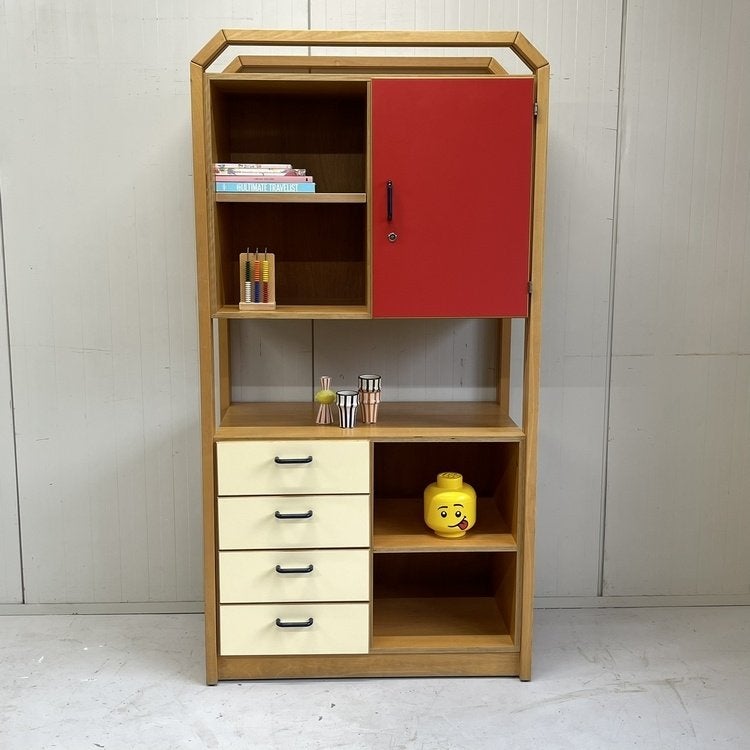 Vintage schoolkast boekenkast knutselkast `80 `90 opberger, Ophalen, Gebruikt, Onbekend, Met lade(s)
