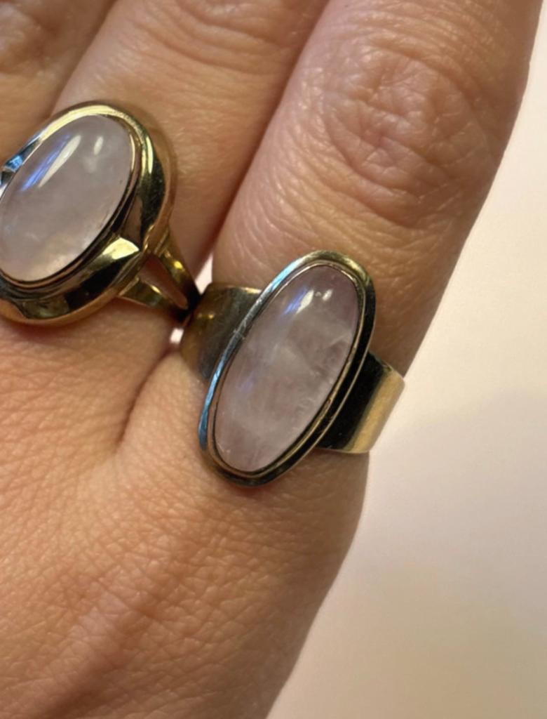 8 karaat gouden ring met roze edelsteen, Verzenden, Zo goed als nieuw, 17 tot 18, Roze